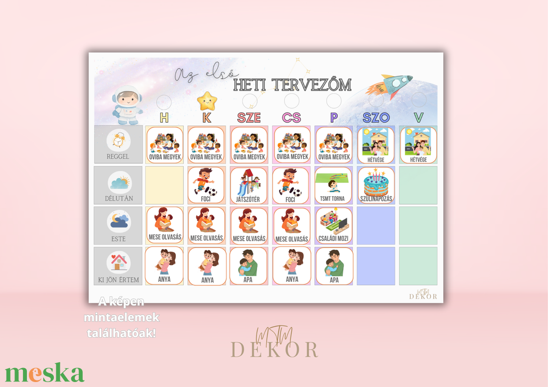 Egyedi ovis heti tervező - Gyermek heti tervező  - művészet - grafika & illusztráció - digitális - Meska.hu