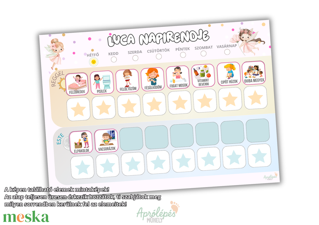 Napirend táblázat gyerekeknek / Mágneses napirend / Egyedi napirend / Névvel ellátott napirend / Rutintábla - művészet - grafika & illusztráció - digitális - Meska.hu