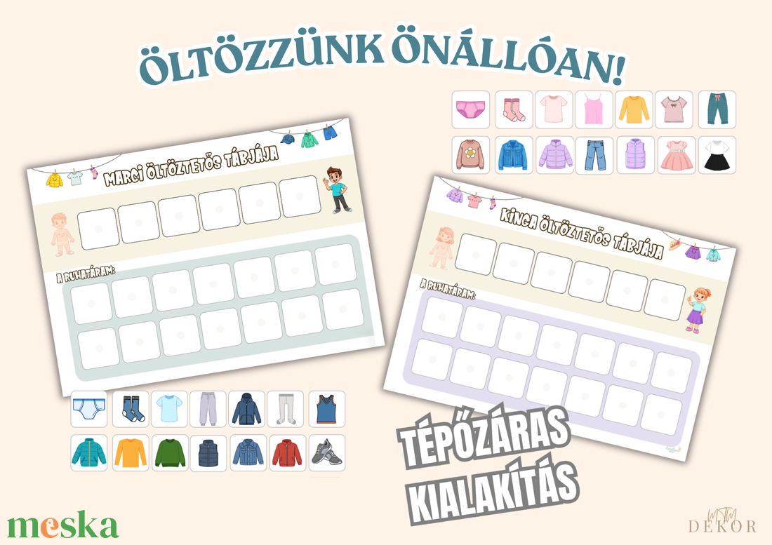 Öltöztetős tábla gyerekeknek � egyedi, névre szóló fejlesztő játék 28 elemmel - művészet - grafika & illusztráció - digitális - Meska.hu