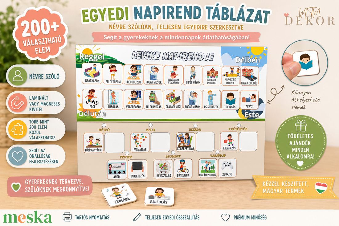 2in1 Napirend táblázat és heti tervező / Mágneses napirend / Gyermek napirend / Egyedi napirend / Névre szóló napirend - művészet - grafika & illusztráció - digitális - Meska.hu