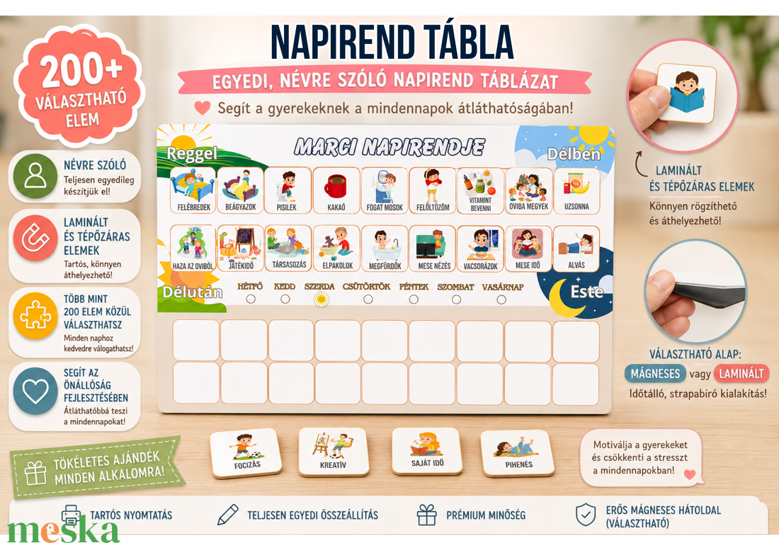 Napirend táblázat / Napirend kártyák / Mágneses napirend / Egyedi névre szóló napirend - művészet - grafika & illusztráció - digitális - Meska.hu