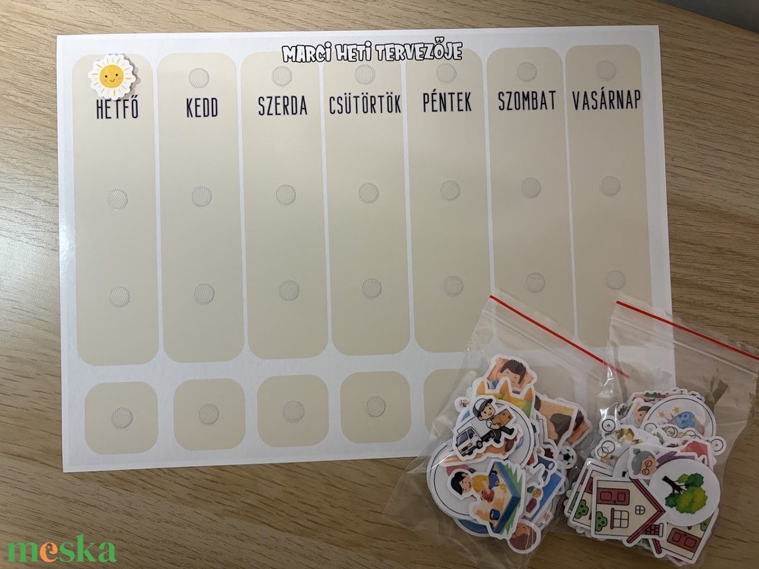 Heti tervező gyerekeknek tépőzáras formavágott elemekkel - Egyedi tervező gyerekeknek - művészet - grafika & illusztráció - digitális - Meska.hu