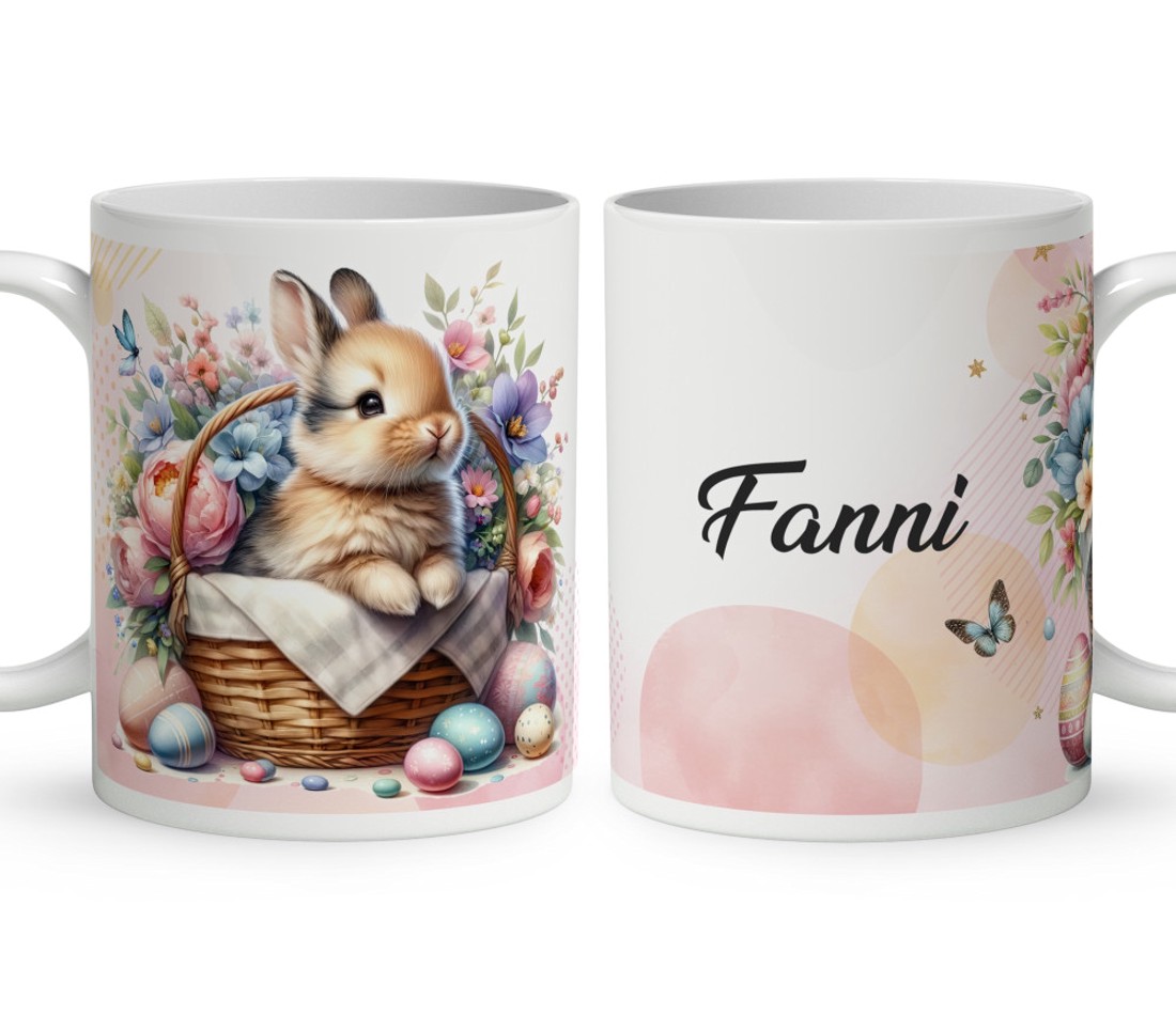 Névvel kérhető - Pici nyuszi kosárban mintás bögre - otthon & életmód - konyhafelszerelés, tálalás - tálalás - bögre & csésze - Meska.hu