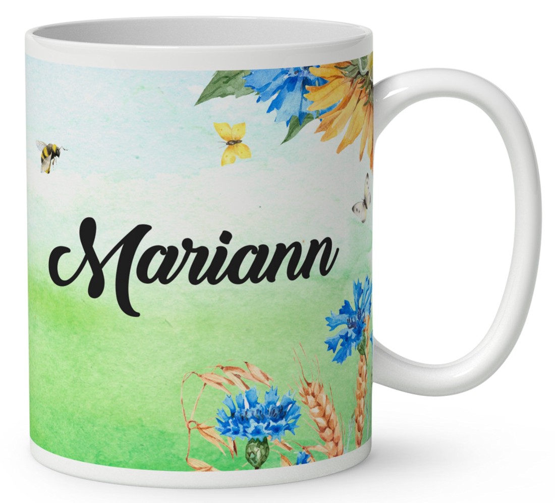 Névvel kérhető - Szívecskés napraforgós manó lány mintás bögre - otthon & életmód - konyhafelszerelés, tálalás - tálalás - bögre & csésze - Meska.hu