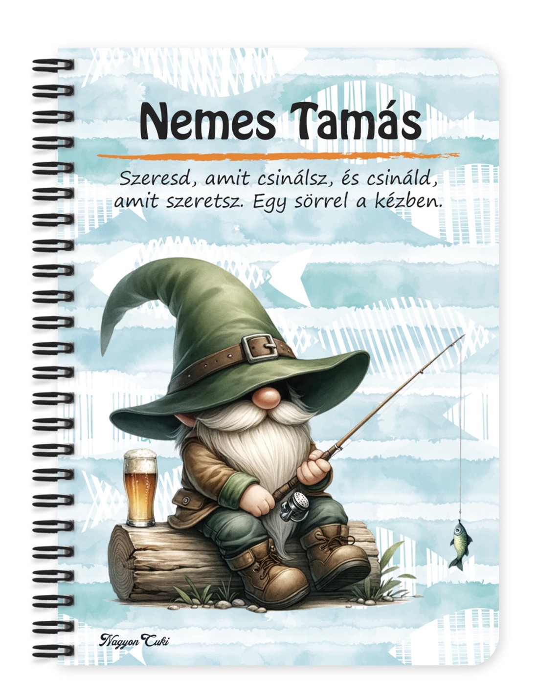Személyre szabható - Horgász manó és egy sörös kapás mintás A6-os füzet - otthon & életmód - papír, írószer - jegyzetfüzet & napló - Meska.hu