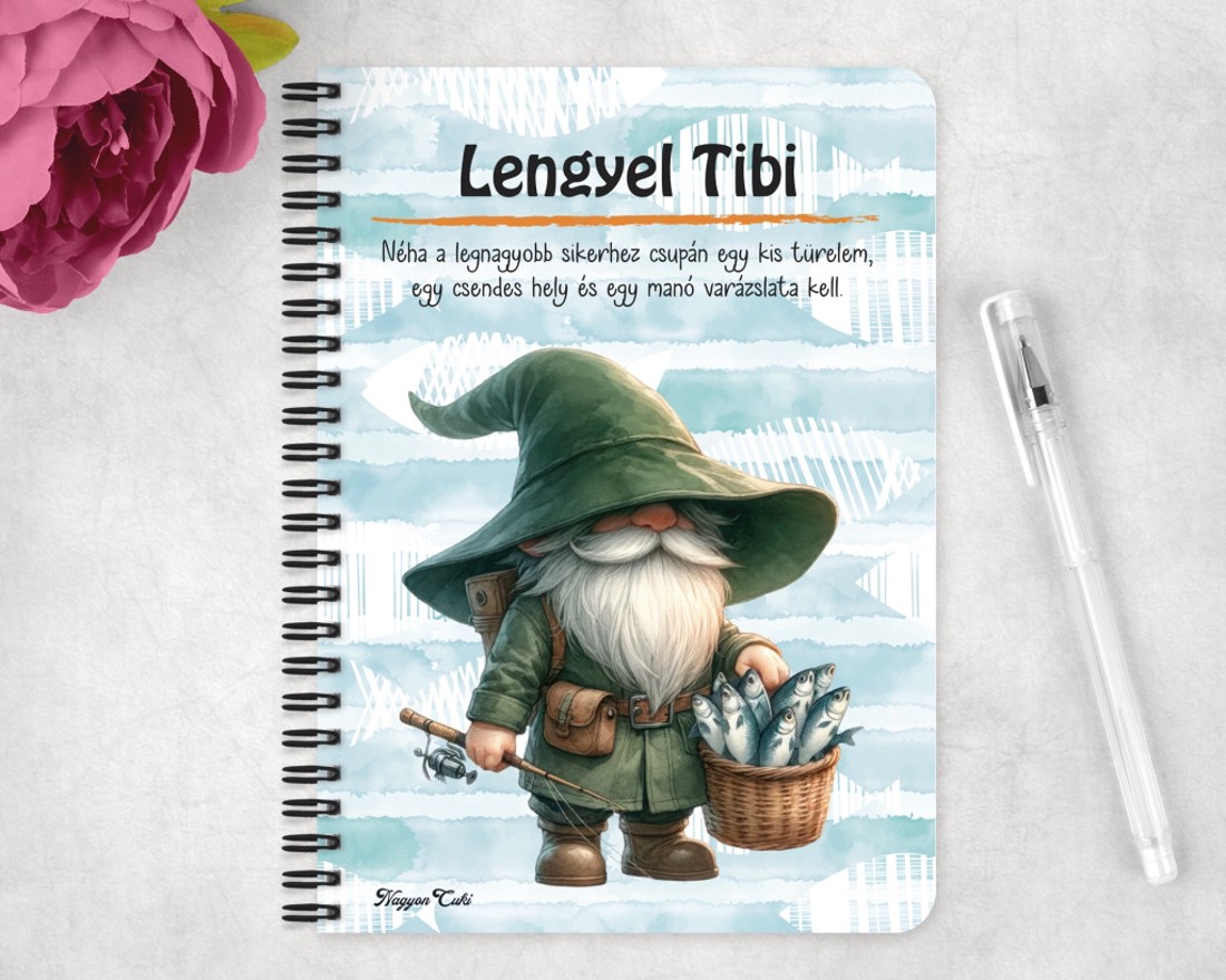 Személyre szabható - Horgász manó sikeres nap mintás A6-os füzet - otthon & életmód - papír, írószer - jegyzetfüzet & napló - Meska.hu