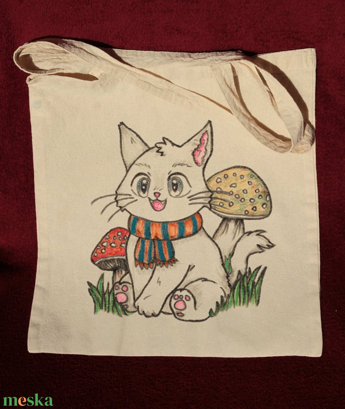 Őszi cicás vászontáska - táska & tok - bevásárlás & shopper táska - shopper, textiltáska, szatyor - Meska.hu