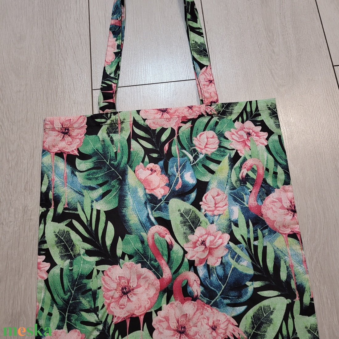Flamingó-levél és virágmintás vászonszatyor - táska & tok - bevásárlás & shopper táska - shopper, textiltáska, szatyor - Meska.hu Flamingó-levél és virágmintás vászonszatyor - táska & tok - bevásárlás & shopper táska - shopper, textiltáska, szatyor - Meska.hu