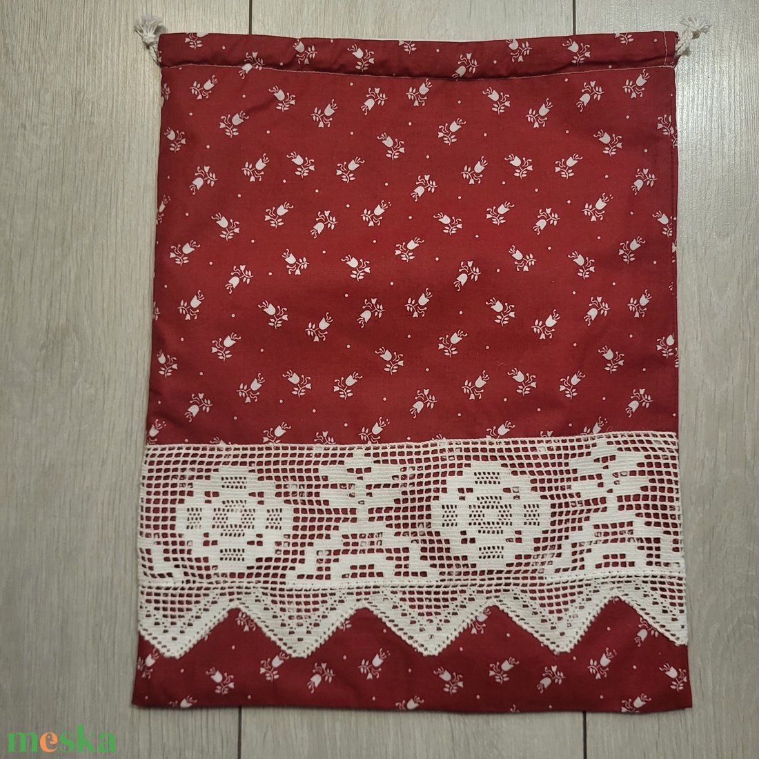 Virágos kenyereszsák csipkével díszítve - táska & tok - bevásárlás & shopper táska - kenyeres zsák - Meska.hu