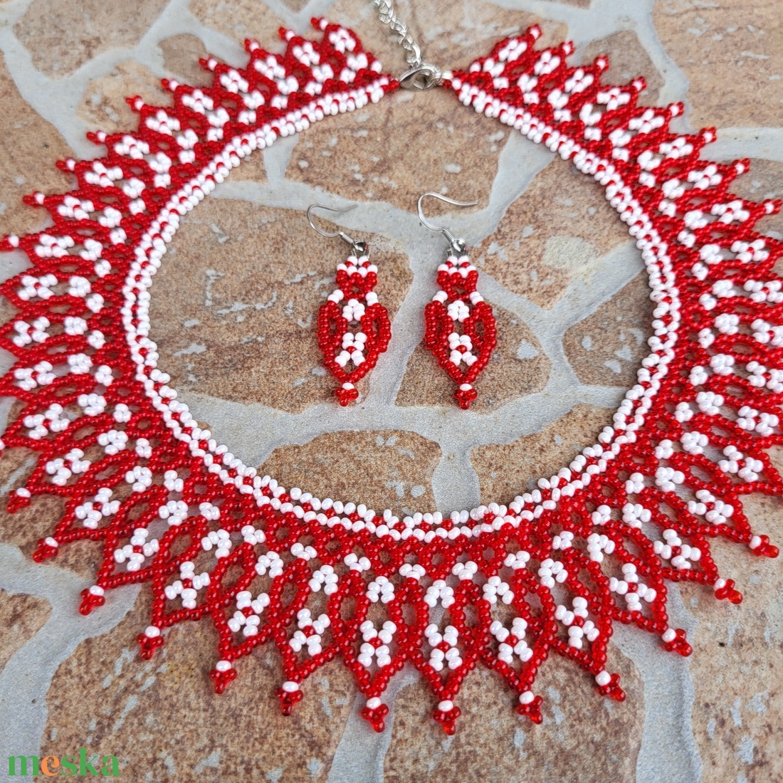 Méhsejtes gyöngygallér és fülbevaló Barcsi0830 rendelése - ékszer - nyaklánc - nyakpánt, gallér - Meska.hu