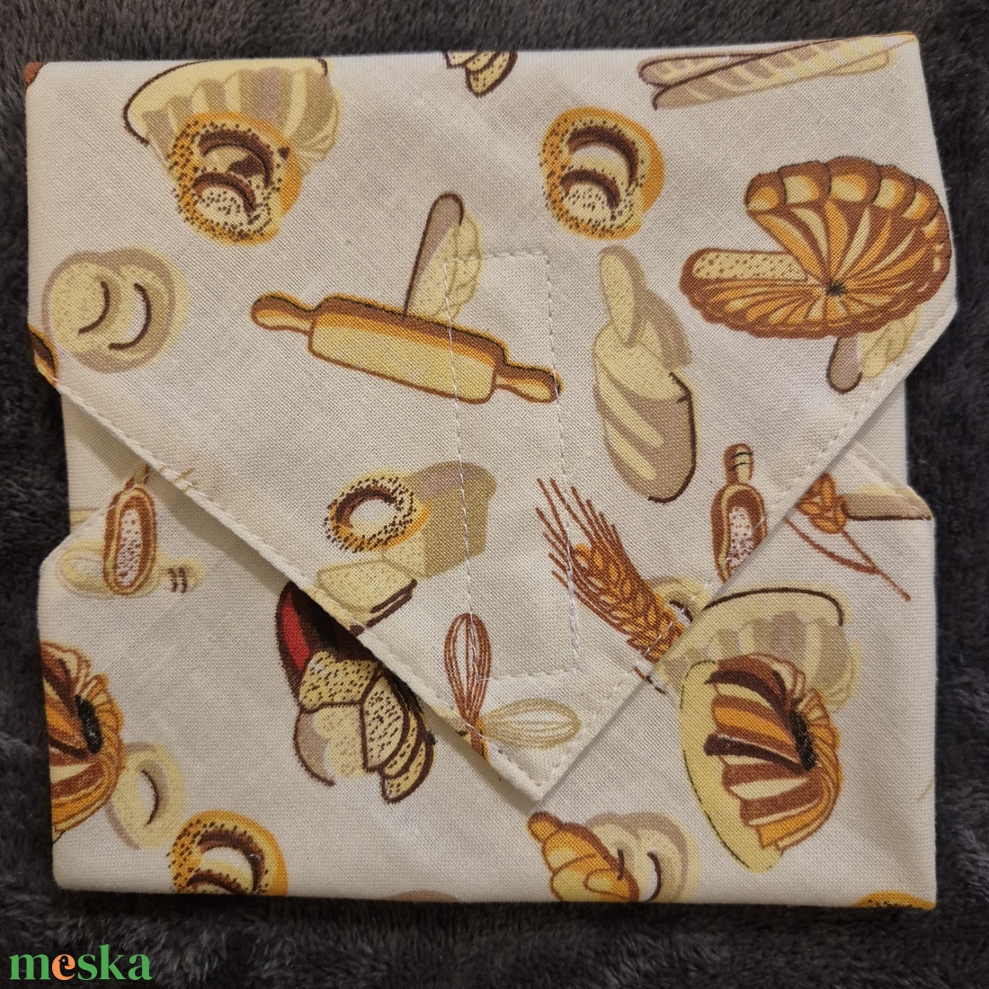 Öko szendvicscsomagoló - pékárumintás  - táska & tok - uzsonna- & ebéd tartó - szendvics csomagoló - Meska.hu