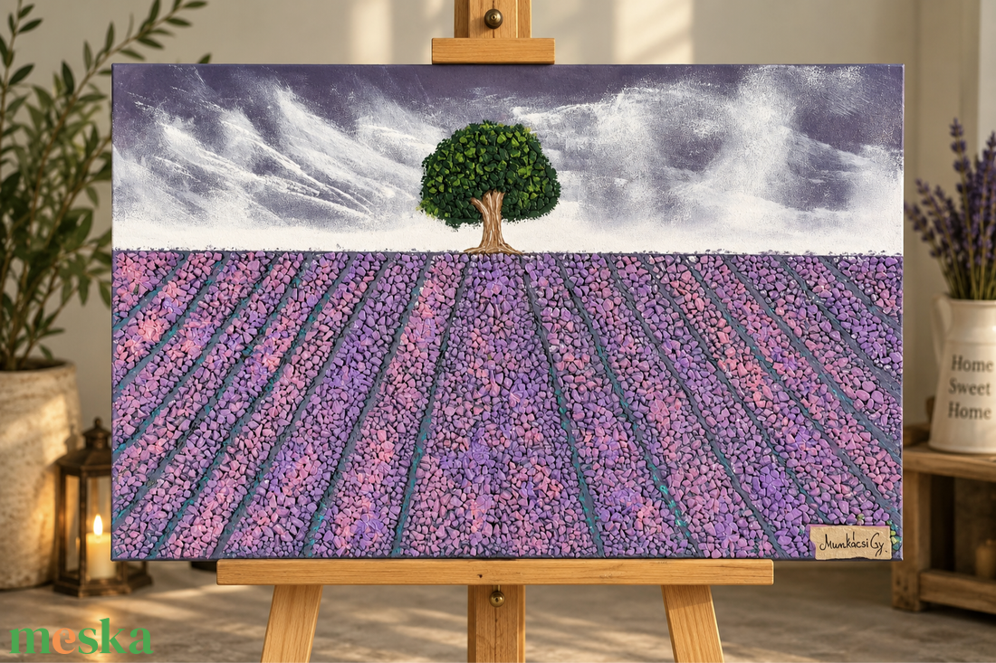 Levendulamező kavicskép 40x60 cm - otthon & életmód - dekoráció - kép & falikép - kavics kép - Meska.hu