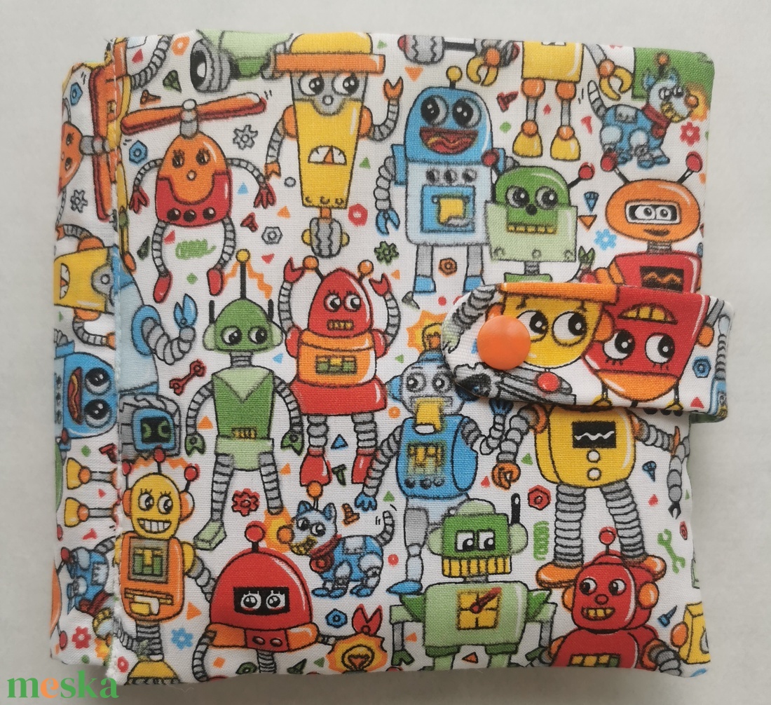 Mini társasjáték-könyvecske - robotos  - játék & sport - textilkönyv & babakönyv - Meska.hu