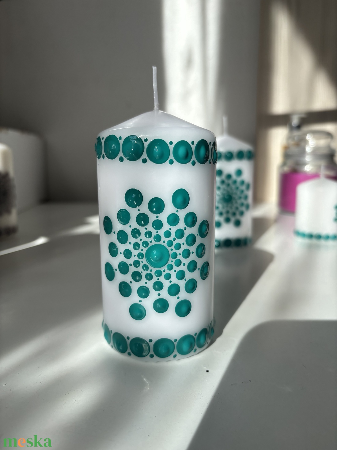 Türkiz gyertya - kellékek & szerszámok - dekorációs kellékek - dekorációs gyertya - Meska.hu