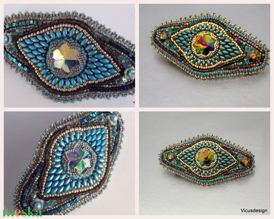 Swarovski rivolis  - Gyöngy hímzett hajcsat TÖBB SZÍNBEN !!!  - ruha & divat - hajdísz & hajcsat - hajcsat & hajtű - Meska.hu