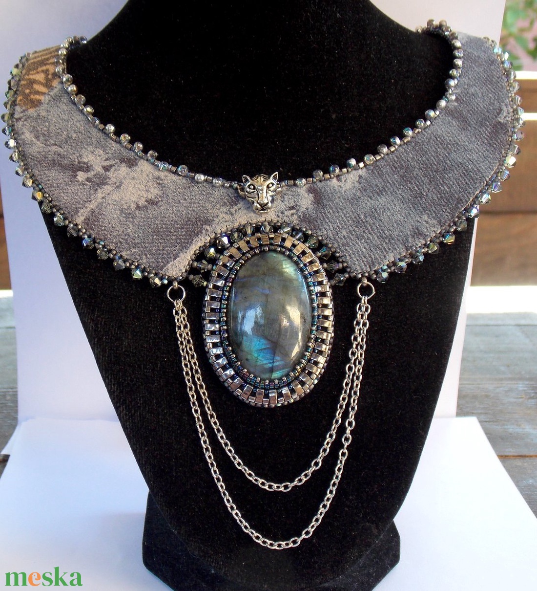Labradorite -gyöngy hímzett nyakék - ékszer - nyaklánc - nyakpánt, gallér - Meska.hu Labradorite -gyöngy hímzett nyakék - ékszer - nyaklánc - nyakpánt, gallér - Meska.hu