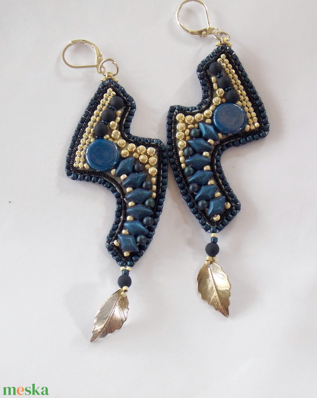 Kék Sand - gyöngy hímzett fülbevaló - ékszer - fülbevaló - lógó fülbevaló - Meska.hu