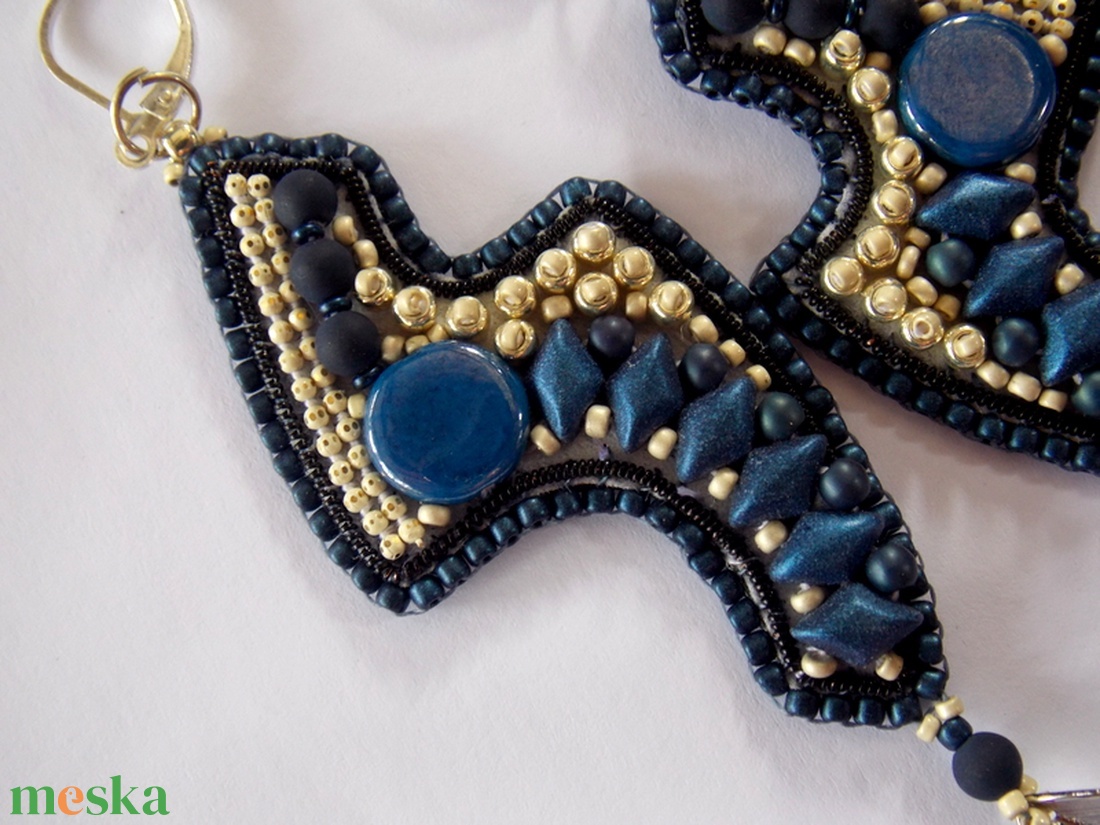 Kék Sand - gyöngy hímzett fülbevaló - ékszer - fülbevaló - lógó fülbevaló - Meska.hu