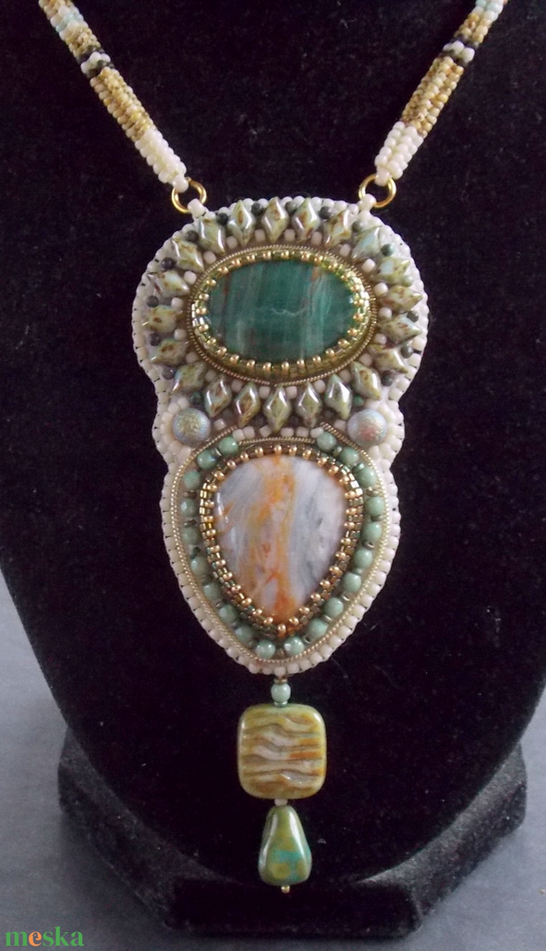 Harmónia  -gyöngy hímzett nyaklánc - ékszer - nyaklánc - gyöngyös nyaklánc - Meska.hu