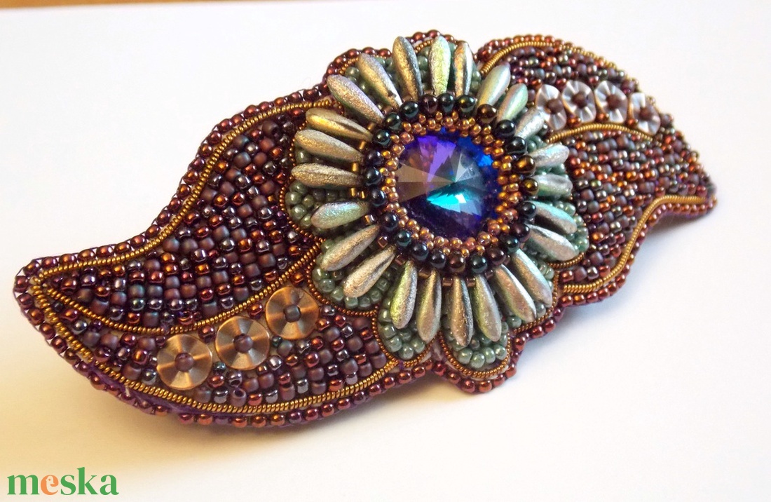 Kaktusz - gyöngy hímzett  hajcsat - ruha & divat - hajdísz & hajcsat - hajcsat & hajtű - Meska.hu