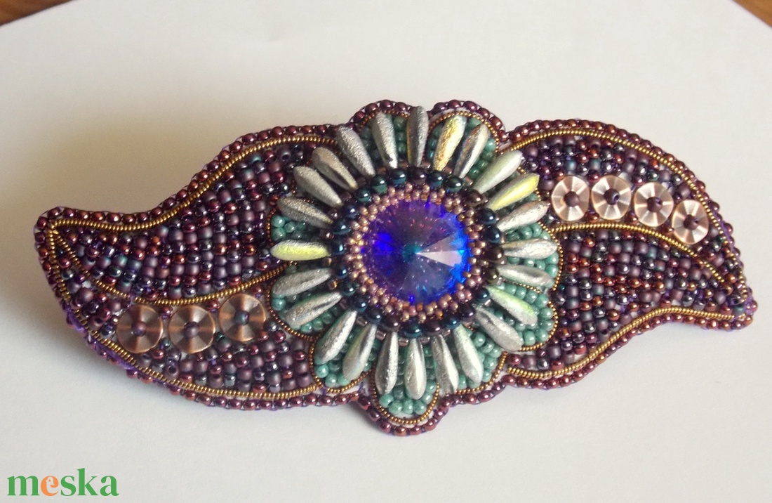 Kaktusz - gyöngy hímzett  hajcsat - ruha & divat - hajdísz & hajcsat - hajcsat & hajtű - Meska.hu