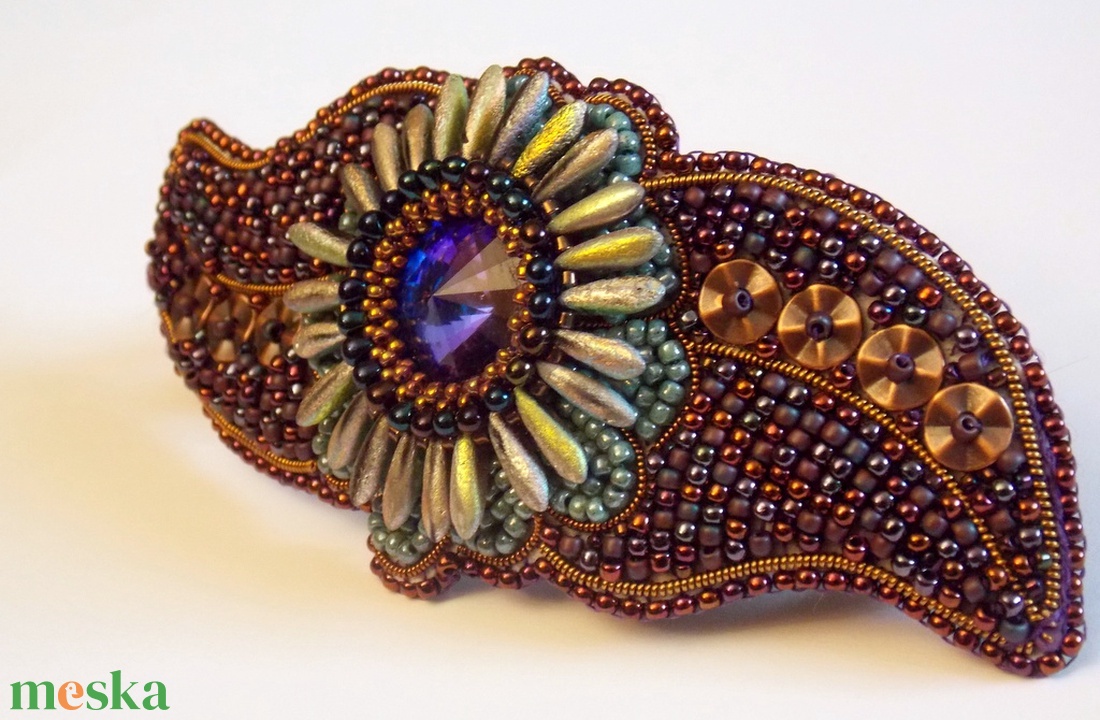 Kaktusz - gyöngy hímzett  hajcsat - ruha & divat - hajdísz & hajcsat - hajcsat & hajtű - Meska.hu