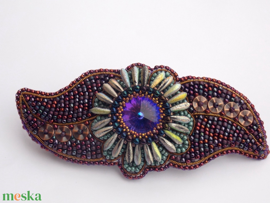 Kaktusz - gyöngy hímzett  hajcsat - ruha & divat - hajdísz & hajcsat - hajcsat & hajtű - Meska.hu