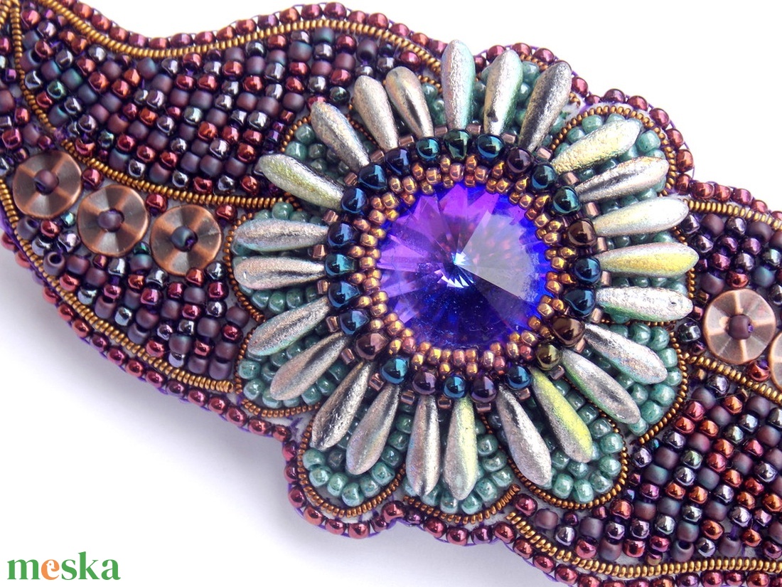 Kaktusz - gyöngy hímzett  hajcsat - ruha & divat - hajdísz & hajcsat - hajcsat & hajtű - Meska.hu