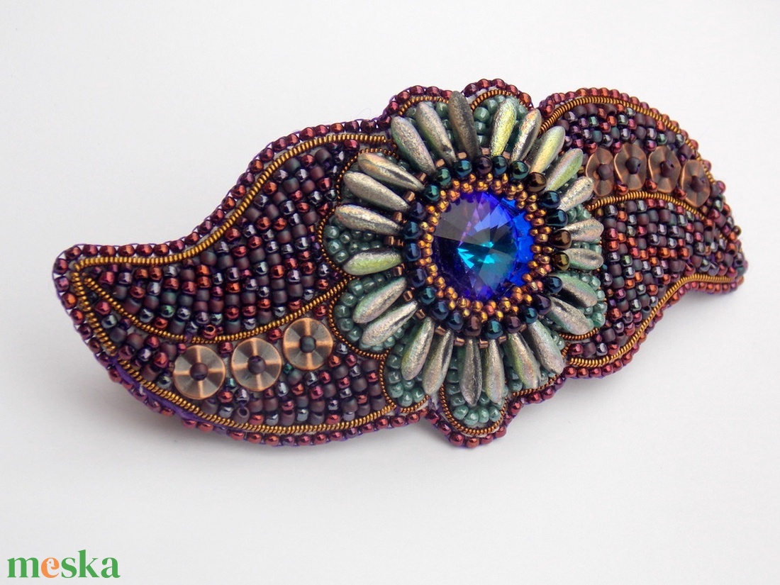 Kaktusz - gyöngy hímzett  hajcsat - ruha & divat - hajdísz & hajcsat - hajcsat & hajtű - Meska.hu