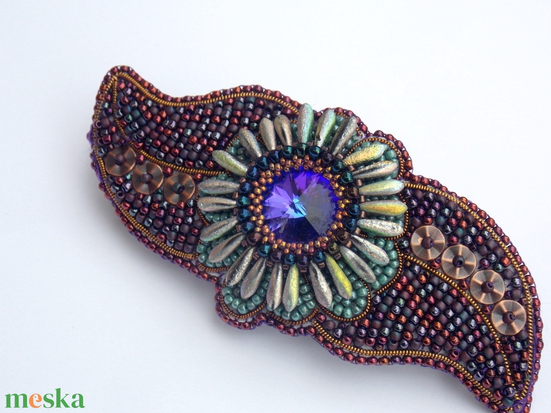 Kaktusz - gyöngy hímzett  hajcsat - ruha & divat - hajdísz & hajcsat - hajcsat & hajtű - Meska.hu