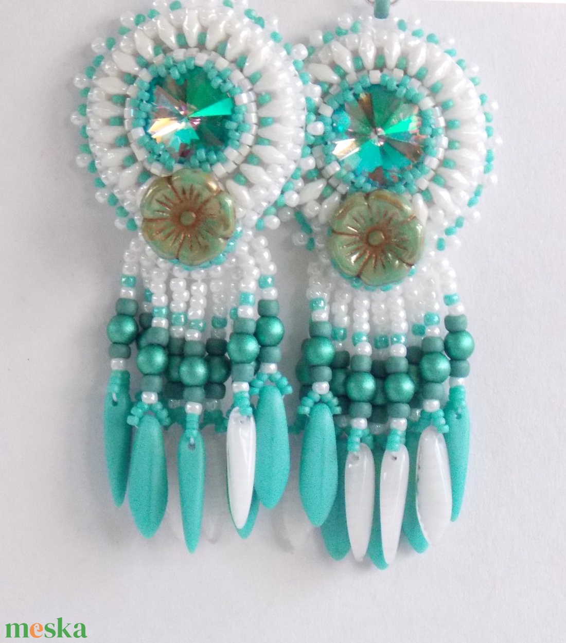 Sea breeze gyöngy hímzett fülbevaló  tutorial - diy (csináld magad) - fűzésminták - Meska.hu