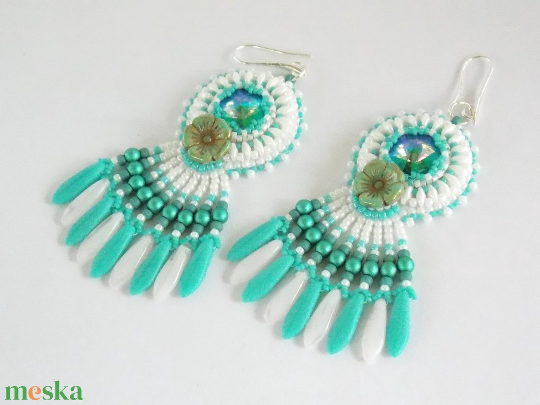 Sea breeze gyöngy hímzett fülbevaló  tutorial - diy (csináld magad) - fűzésminták - Meska.hu