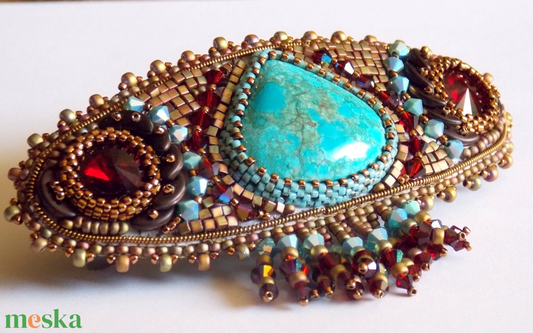 Chrysocolla  -gyöngy hímzett  hajcsat - ruha & divat - hajdísz & hajcsat - hajcsat & hajtű - Meska.hu