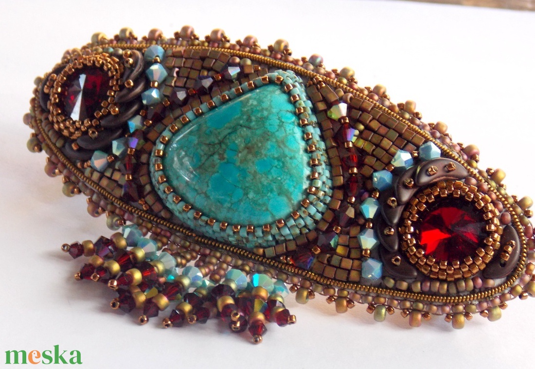 Chrysocolla  -gyöngy hímzett  hajcsat - ruha & divat - hajdísz & hajcsat - hajcsat & hajtű - Meska.hu