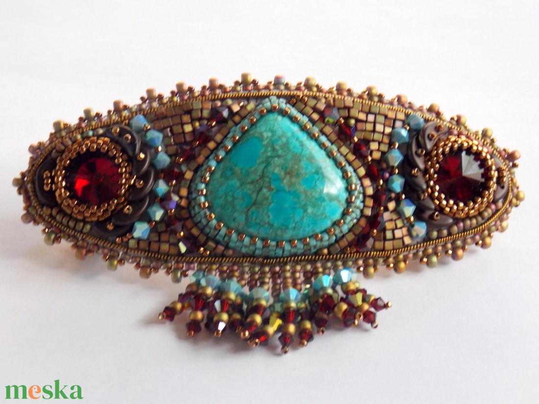 Chrysocolla  -gyöngy hímzett  hajcsat - ruha & divat - hajdísz & hajcsat - hajcsat & hajtű - Meska.hu