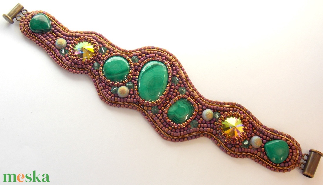 Malachite - gyöngy hímzett karkötő - ékszer - karkötő - gyöngyös karkötő - Meska.hu