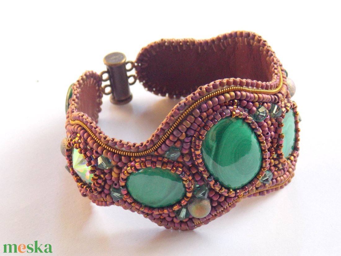 Malachite - gyöngy hímzett karkötő - ékszer - karkötő - gyöngyös karkötő - Meska.hu