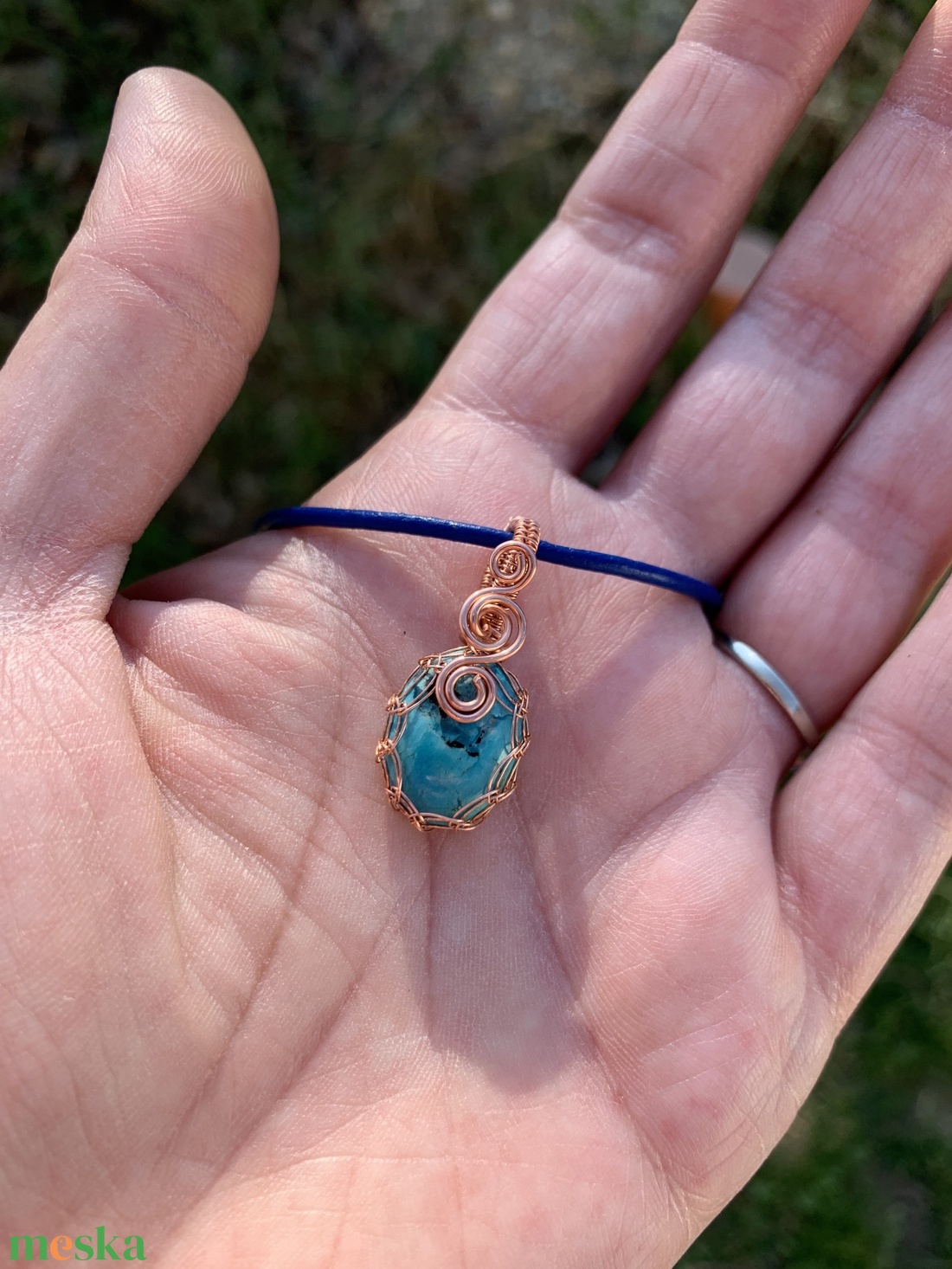 Valódi vörösréz türkiz medál+ajándék - ékszer - nyaklánc - medál - Meska.hu