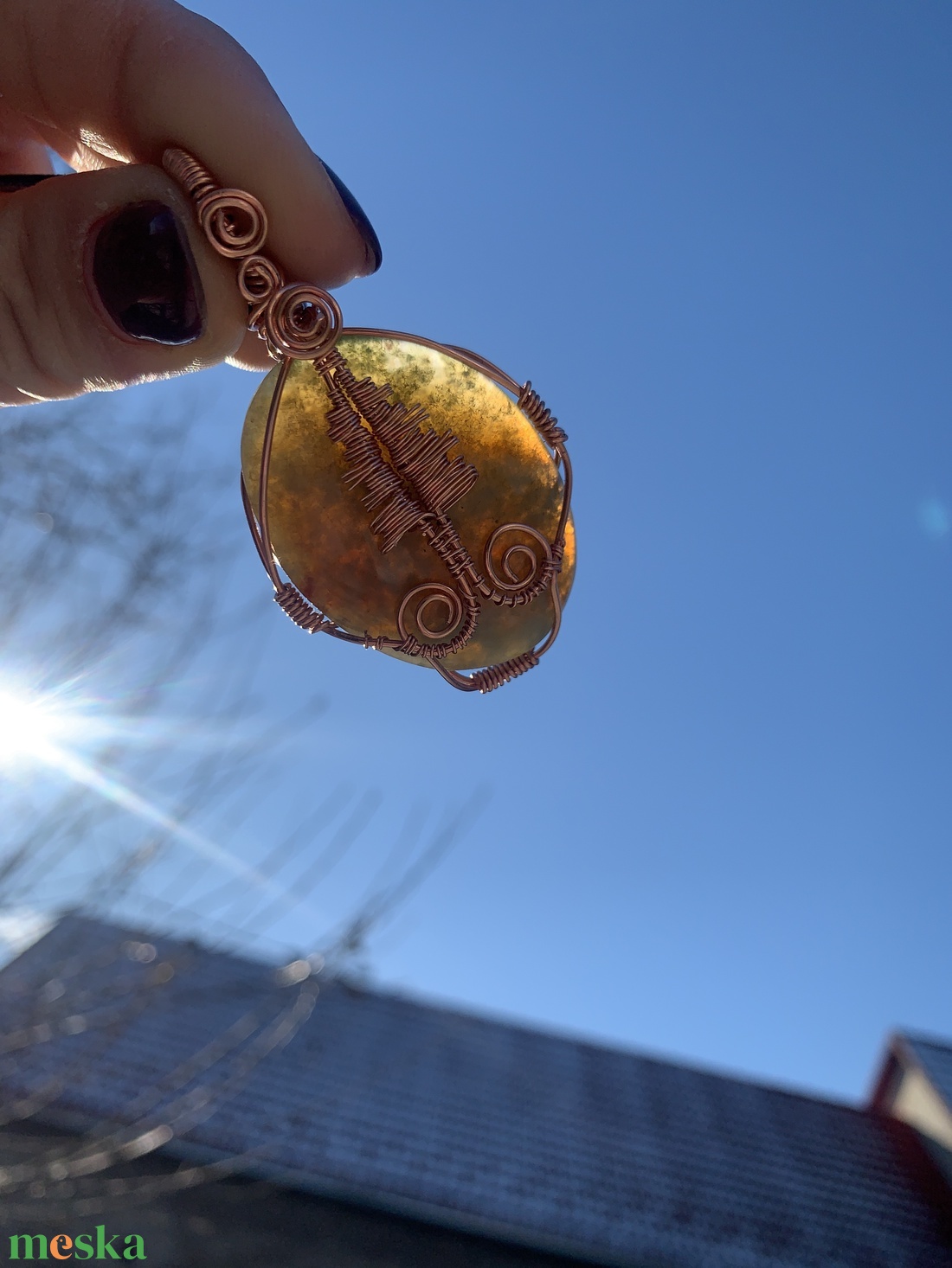 Indiai ach�t fenyőfával-vörösréz medál +ajándék  - ékszer - nyaklánc - medál - Meska.hu