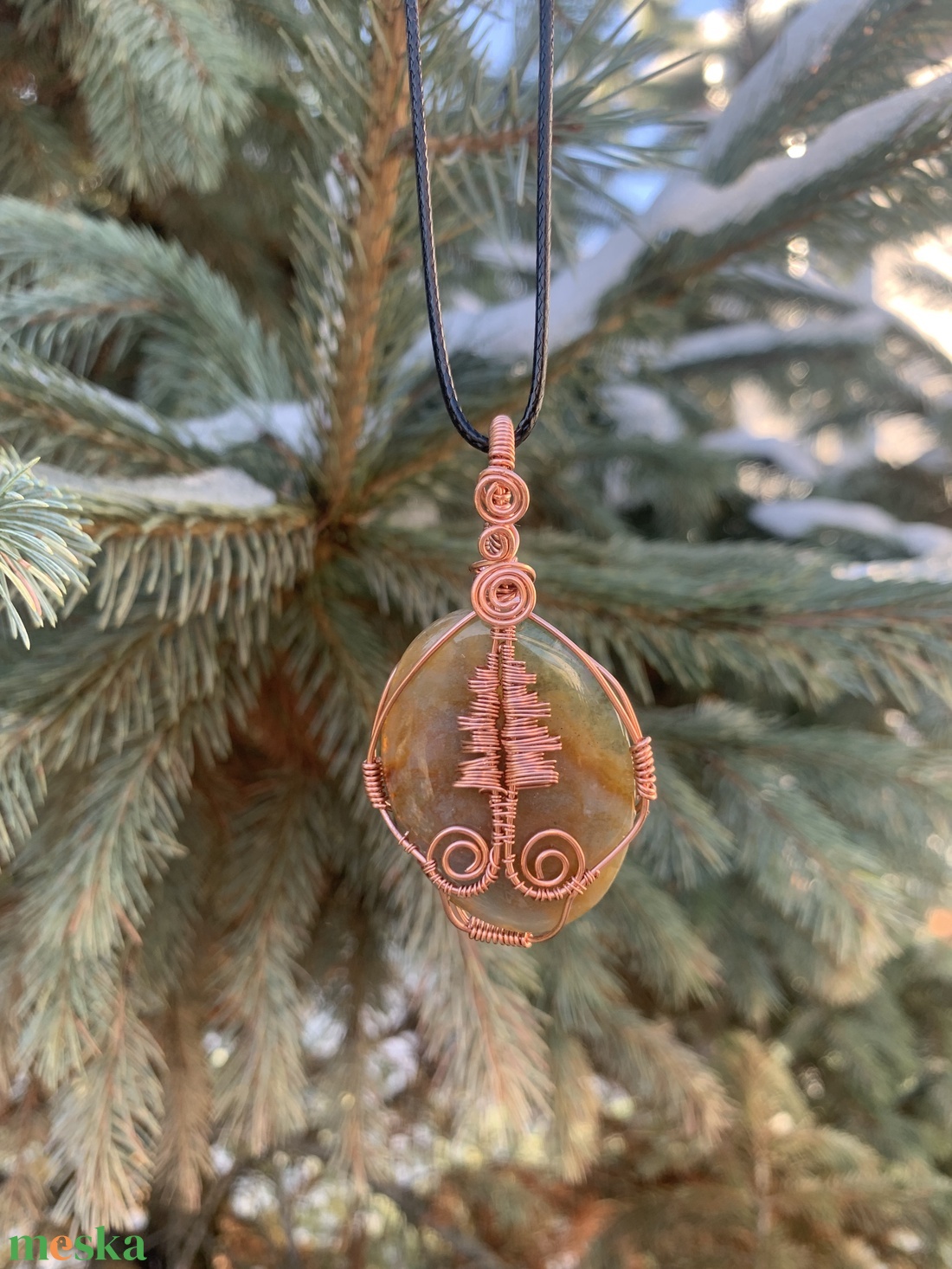 Indiai ach�t fenyőfával-vörösréz medál +ajándék  - ékszer - nyaklánc - medál - Meska.hu