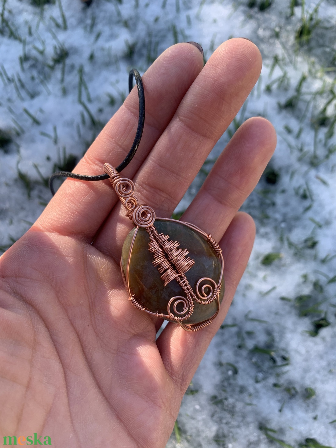 Indiai ach�t fenyőfával-vörösréz medál +ajándék  - ékszer - nyaklánc - medál - Meska.hu