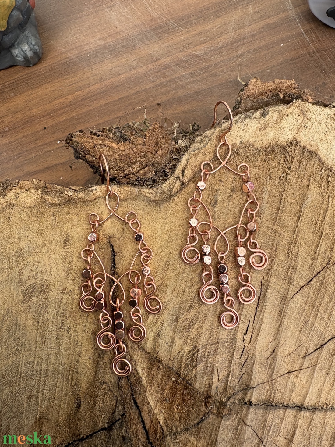 Vörösréz fülbevaló rosegold hematit gyöngyökkel  - ékszer - fülbevaló - lógó fülbevaló - Meska.hu