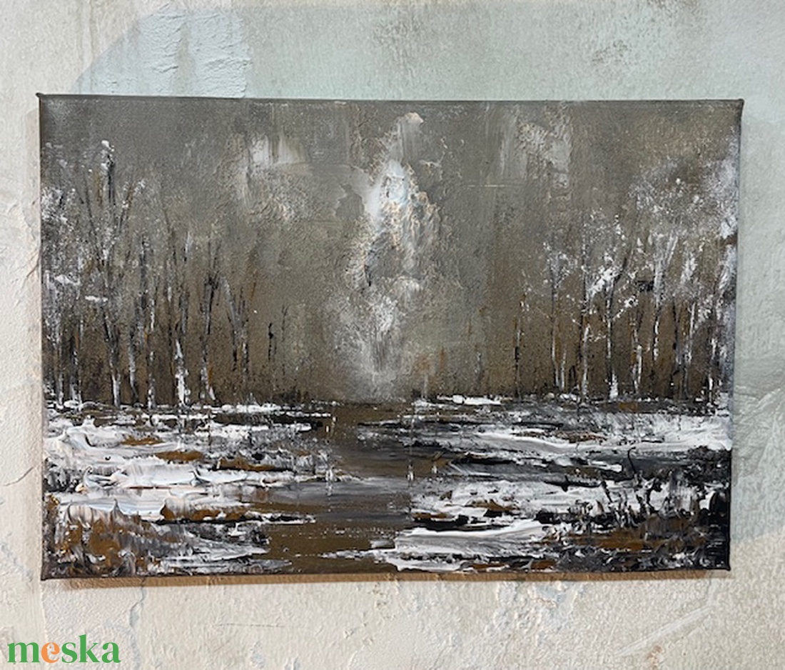 Téli táj - művészet - festmény - akril - Meska.hu
