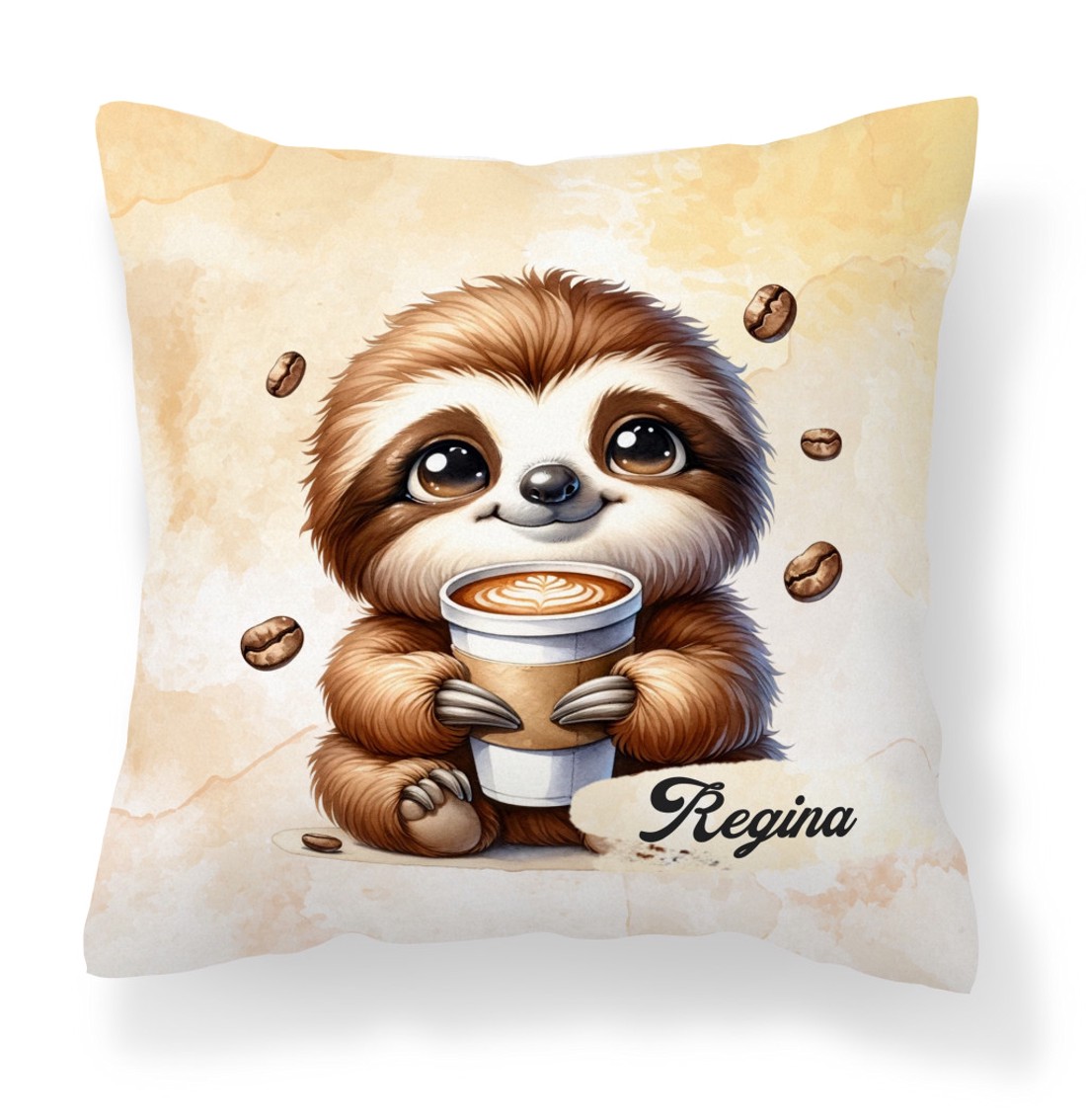 Névvel kérhető -Nagyon cuki Kávés lajhár mintás párna - otthon & életmód - lakástextil - párna & párnahuzat - díszpárna (belsővel együtt) - Meska.hu
