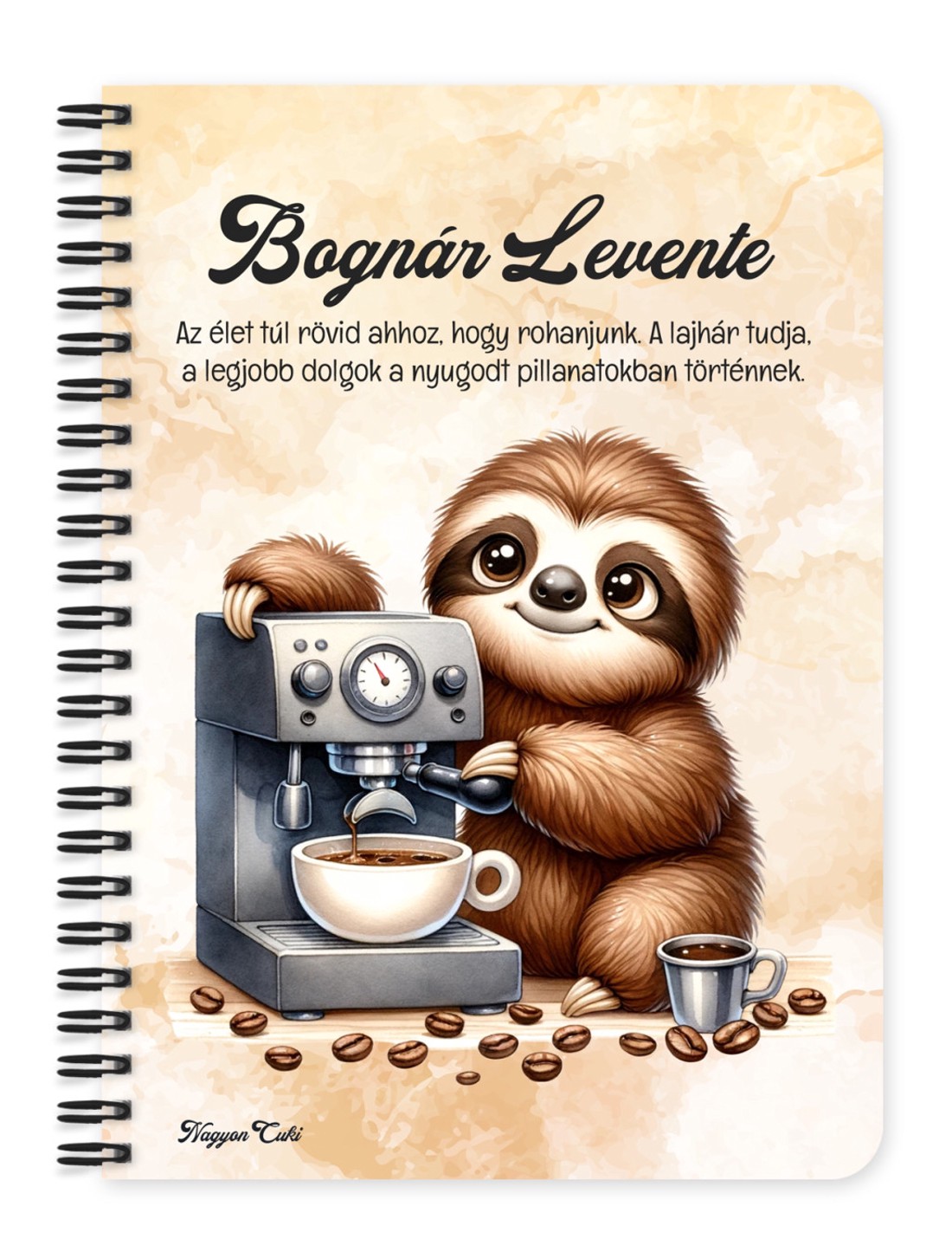 Személyre szabható - Barista Kávés lajhár mintás A5-ös füzet - otthon & életmód - papír, írószer - jegyzetfüzet & napló - Meska.hu