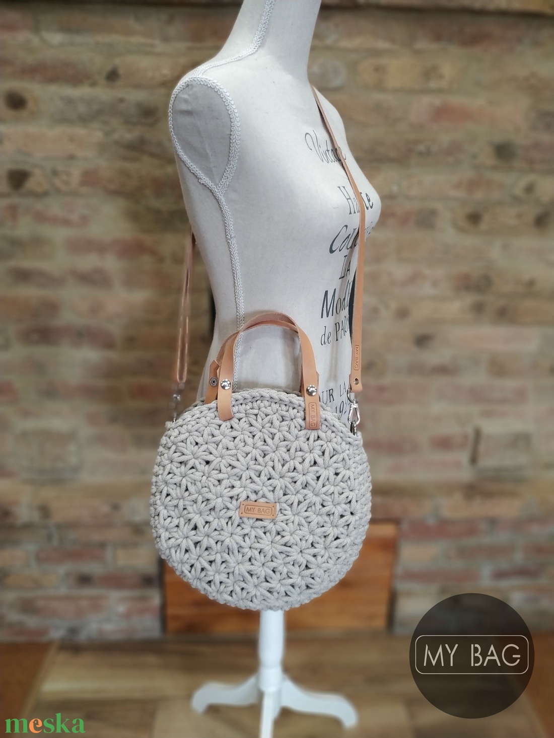 Horgolt női körtáska BÉZS színben - jázmin mintával - Crossbody - táska & tok - kézitáska & válltáska - vállon átvethető táska - Meska.hu