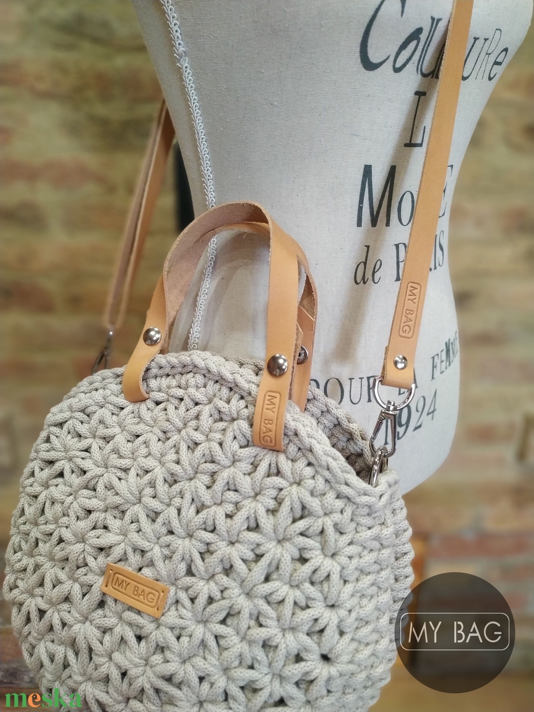 Horgolt női körtáska BÉZS színben - jázmin mintával - Crossbody - táska & tok - kézitáska & válltáska - vállon átvethető táska - Meska.hu