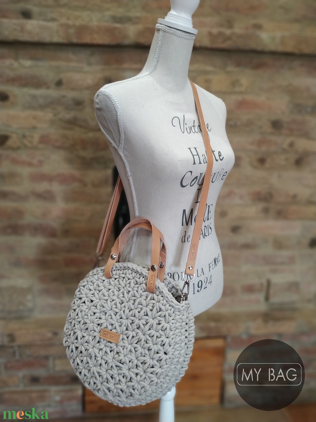 Horgolt női körtáska BÉZS színben - jázmin mintával - Crossbody - táska & tok - kézitáska & válltáska - vállon átvethető táska - Meska.hu