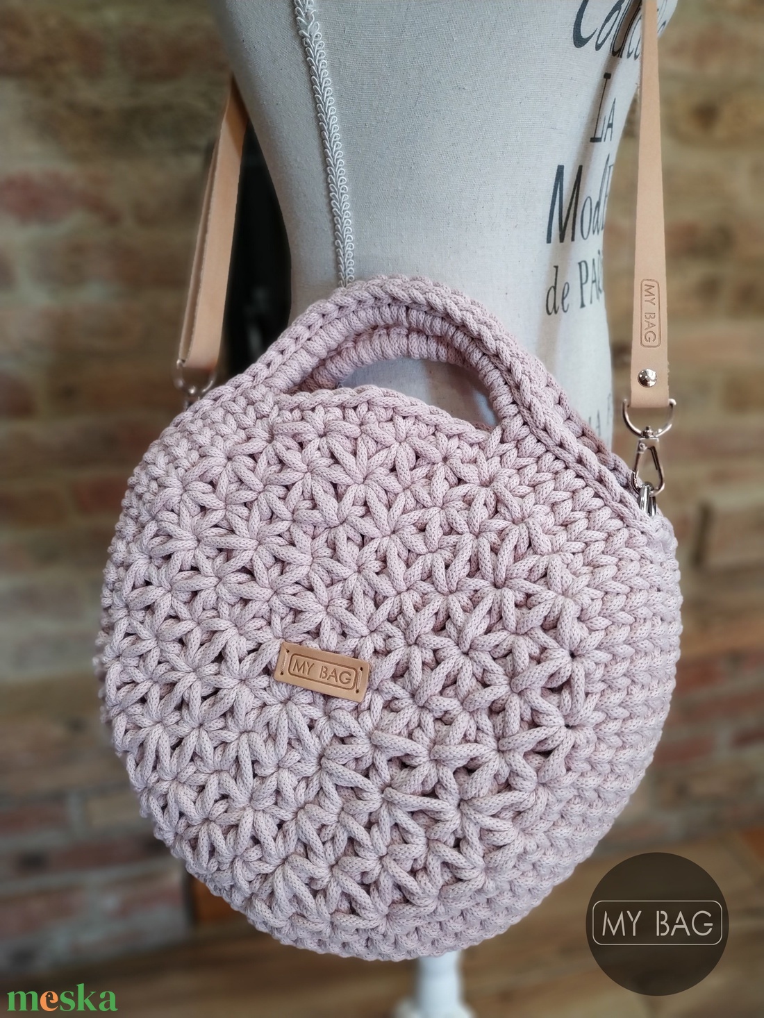 Horgolt női körtáska PASTEL PINK színben - jázmin mintával - Crossbody - táska & tok - kézitáska & válltáska - vállon átvethető táska - Meska.hu