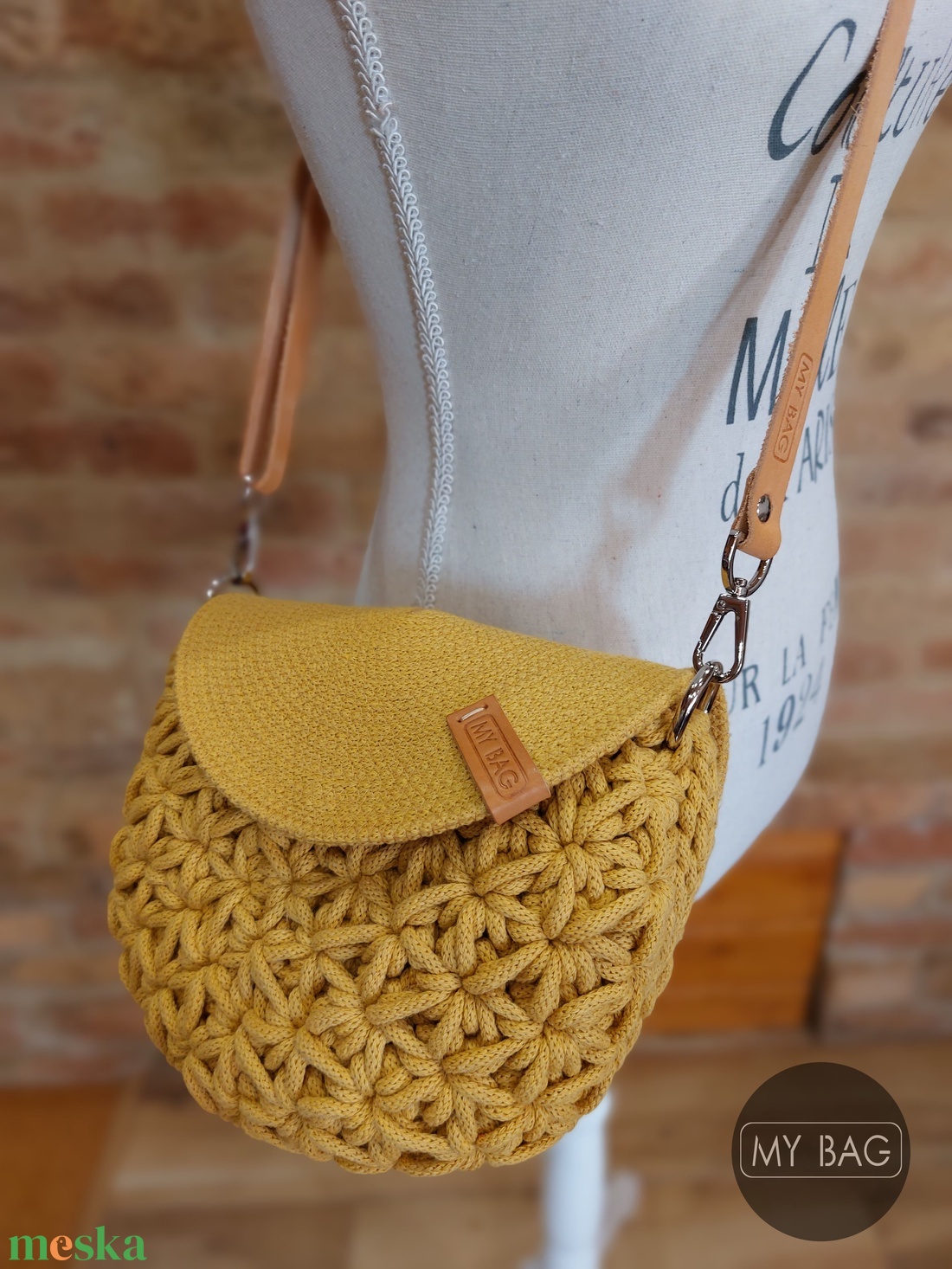 Horgolt női crossbody táska - Jázmin mintával - MUSTÁRSÁRGA - táska & tok - kézitáska & válltáska - vállon átvethető táska - Meska.hu